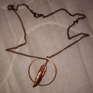 Rose gold choker feather circle necklace
